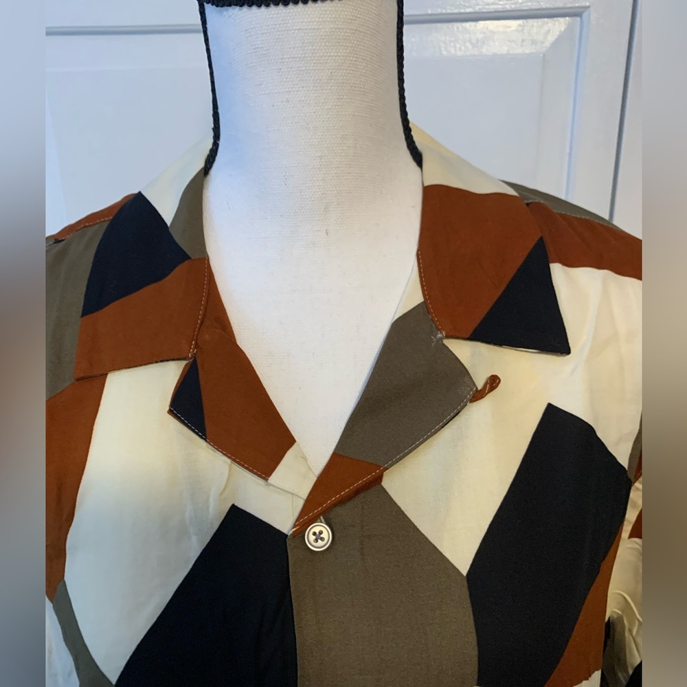 Express Brown Cream Gray Black Men Shirt - Picture 4 of 5